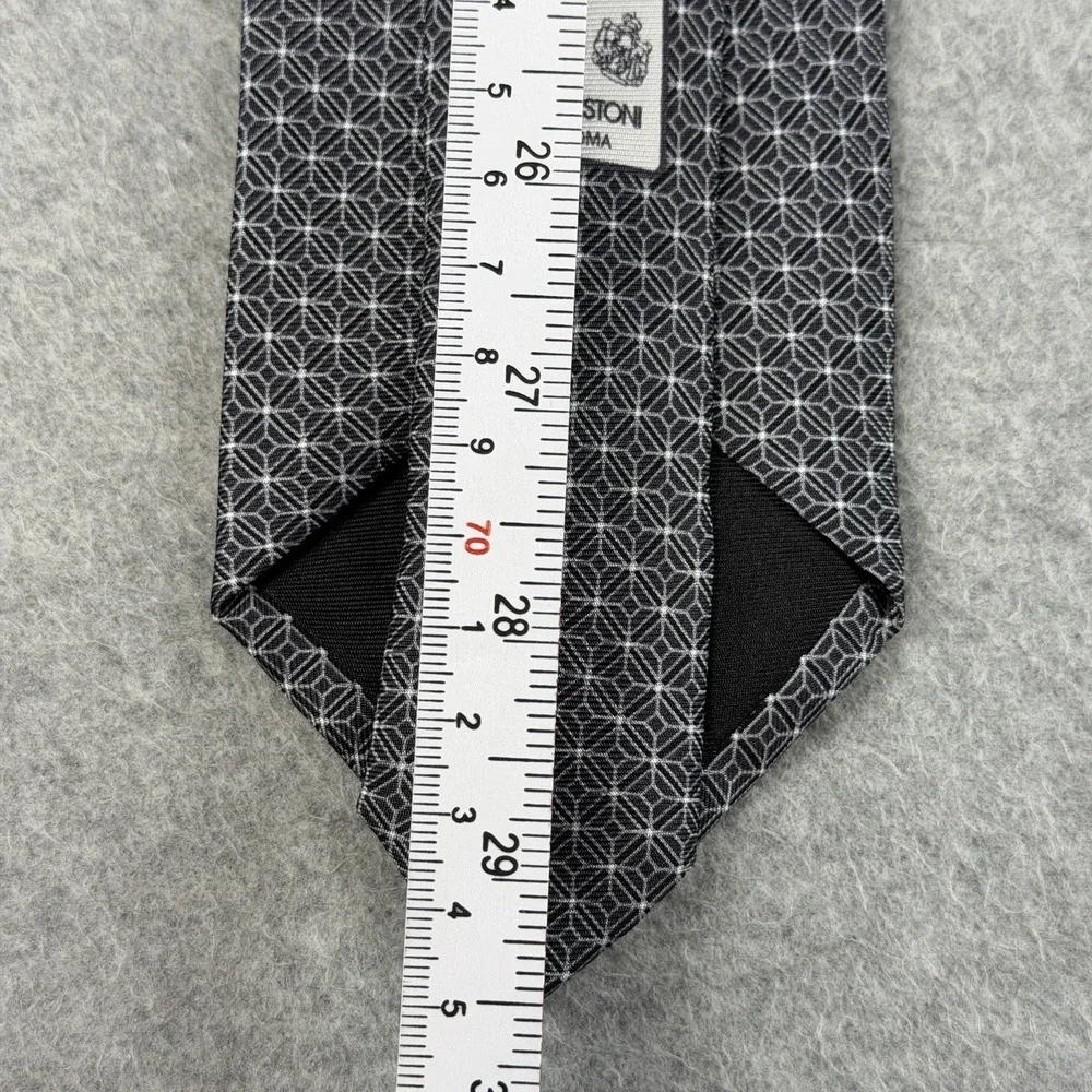Vintage Battistoni Roma Italy 100% Silk Gray Geometric Men's Neck Tie 59x3.25